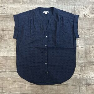J. Crew Mercantile‎ Womens Eyelet Button Down Camp Shirt Navy Blue Size XS
